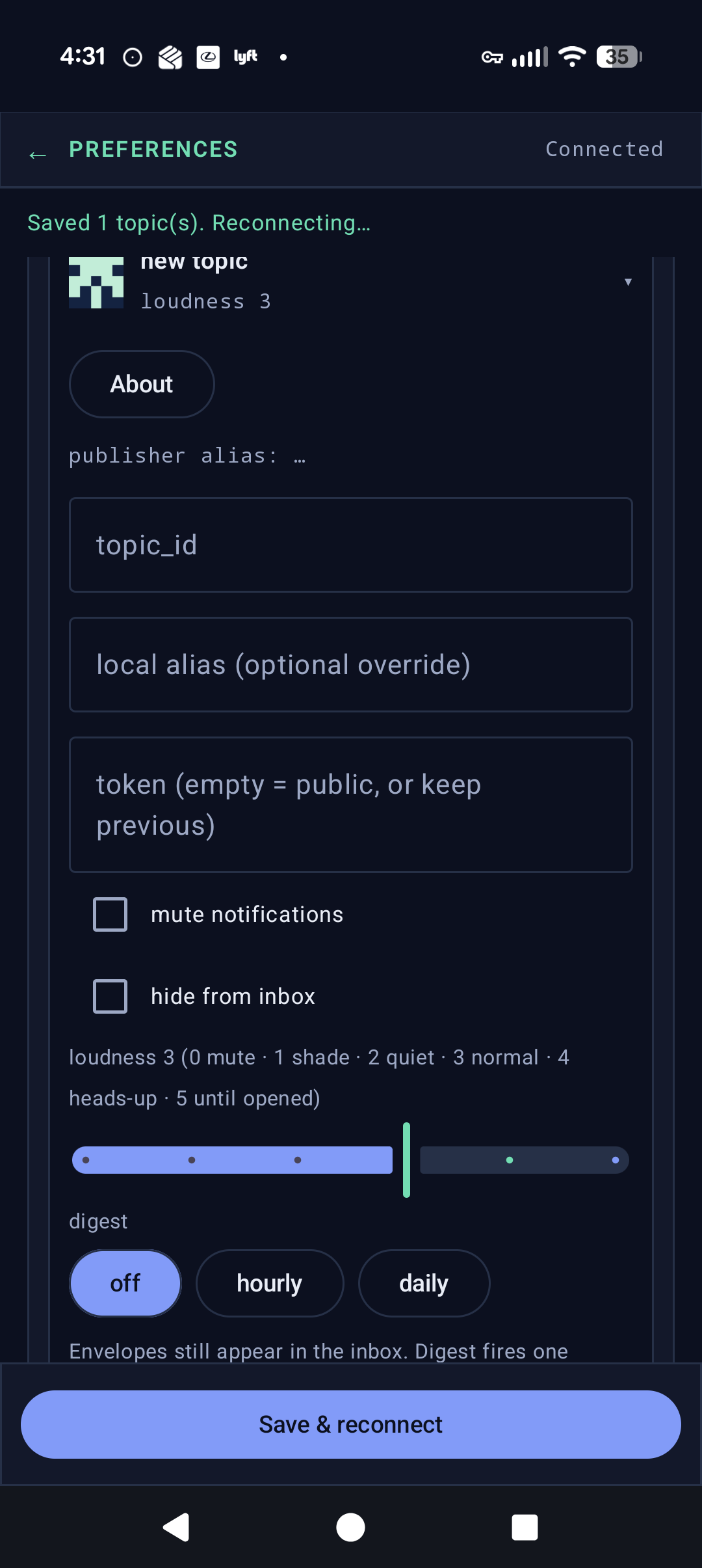 Android follow editor: mute, hide, loudness, digest.